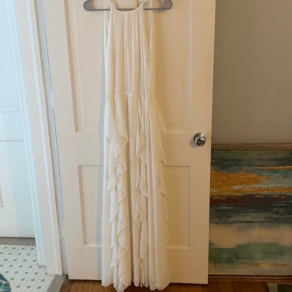 Gorgeous floor length white ruffle Parker dress